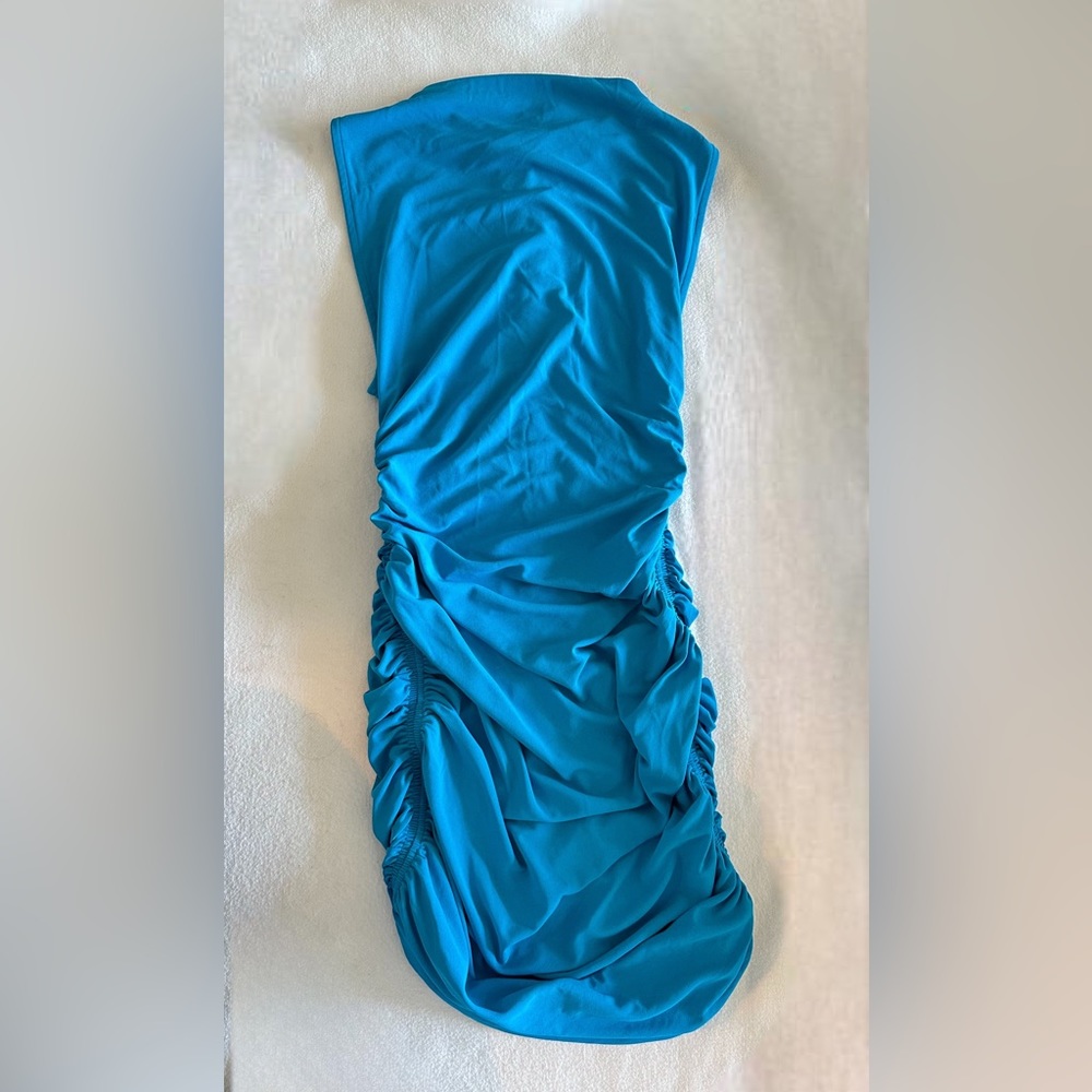 Zara Turquoise Ruched Mini Dress - Picture 4 of 4